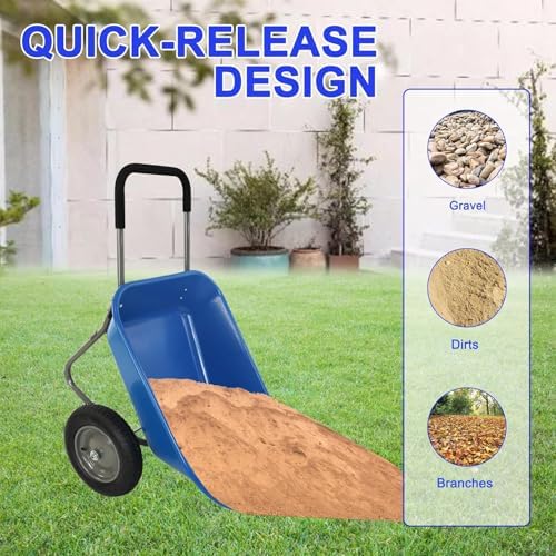 Heavy-Duty Dual Wheel Garden Wheelbarrow - 300 lbs Capacity, Pneumatic Tires, Stable Utility Cart for Yard, Soil, Plants & Tools - Green