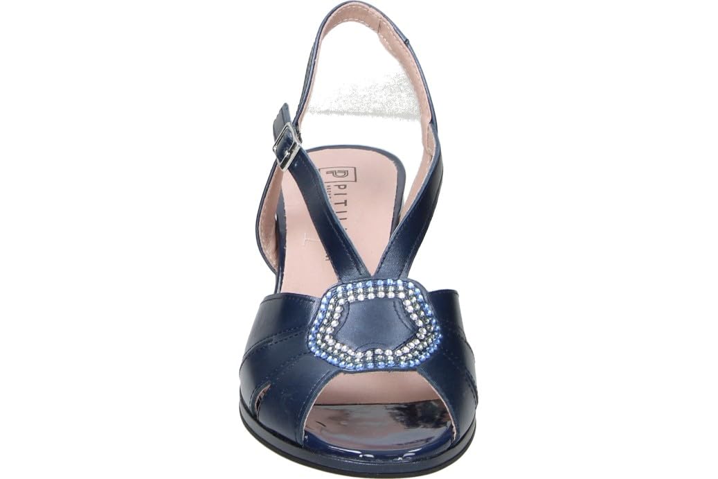 PITILLOS Sandalias de Piel Mujer – Sandalia con Tacón en Azul Marino con Detalle de Broche – Sandalia de Fiesta con Hebilla – Tacón Medio y Cómodo – Boda – Modelo 11215 – 36 EU
