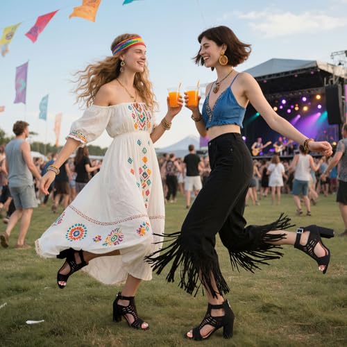 LinnOaks Heeled Sandals For Women 2025 Chunky Open Toe Bohemian Cutout Block Heel Summer Dressy Sandals3