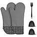 Philorn Rękawice piekarnicze, wodoodporne, odporne na ciepło, silikonowe rękawice, antypoślizgowe rękawice do piekarnika z uchwytami szczypniętymi i silikonową szczotką, długie bawełniane mankiety, grillowanie, pieczenie, rękawica do palenia (szare z kropką)