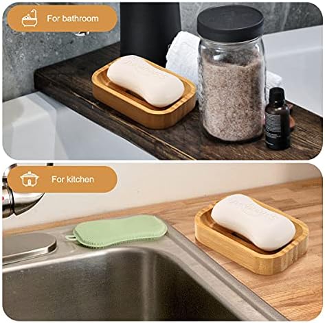 GUANJUNE Pack of 2 Natural Wood Bamboo Soap Dish Holder for Bathroom Kitchen Sponges Accessories Storage