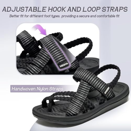 MEGNYA Comfortable Womens Hiking Sandals, Flip Flop Walking Sandals with Arch Support, Athletic Sandals with Hook and Loop Straps for Beach Vacation Adventure4