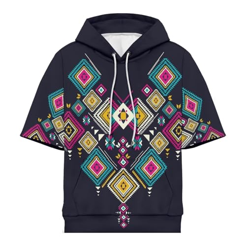 Men's Pullover Hoodie Leisure Hip-Hop Outfit Breathable Fabric Kangaroo Pocket Tribe Native Ethnic Aztec Print