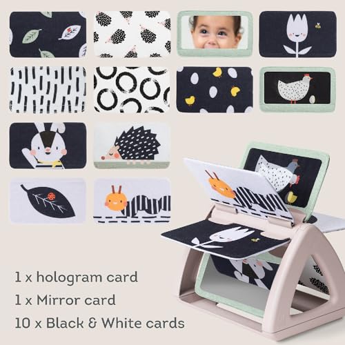 Image of Taf Toys Black & White Rattling Spinning Book High Contrast Newborn Baby Toy 0-6 6-12 Months with Mirror for Visual Stimulation, Tummy Time & Early Cognitive Development, Montessori Learning Activity