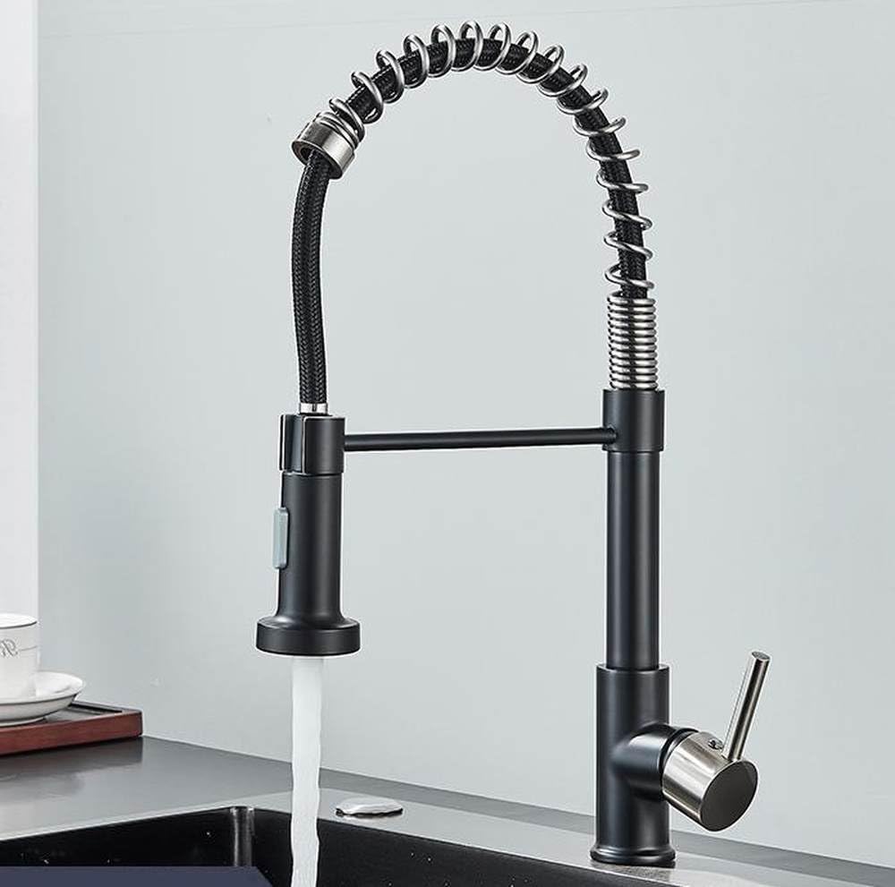 BHFPFZA Matte Black Kitchen Sink Faucet with Pull Down Sprayer Single Handle Mixer Tap with 360 Rotation Black Nickel Finish