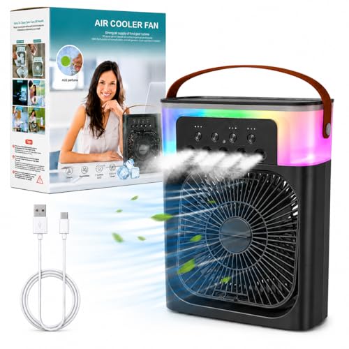 Image of MIKANIX Arctic Air Cooler Portable AC Fan | Mini Desk Cooler with 3 Wind Speeds, 3 Spray Modes & 7 Color Night Light for Home and Travel (Black)