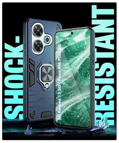Image of WOW IMAGINE Shock Proof Back Case Mobile Cover for Redmi 13 5G | Poco M6 Plus 5G | Back Cover Case (Tough Armor | Hybrid PC + TPU | Ring Holder & in-Built Kickstand | Blue)
