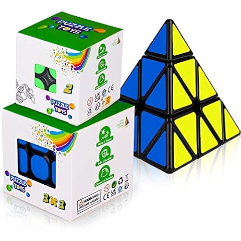 Easehome Speed Puzzle Cube Set Pyraminx + 2x2x2 + 3x3x3 Magic Cubes 3 Pack Toy with PVC Stickers for Kids and Adults Cover