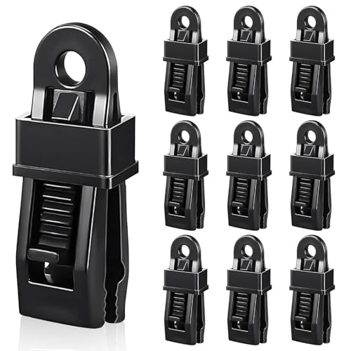 HOOPOE Attache Bache Piscine Noir,10 Pièces Plastique Pince pour Bache avec Verrouillage Pinces,Clip de Tente Réutilisable pour Tente,Auvents,Couvertures,...