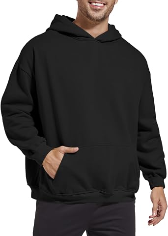 Mens Fleece Basic Solid Color Hoodie Plain Loose Fit Hooded Sweatshirt Trendy Casual Pullover With Pockets