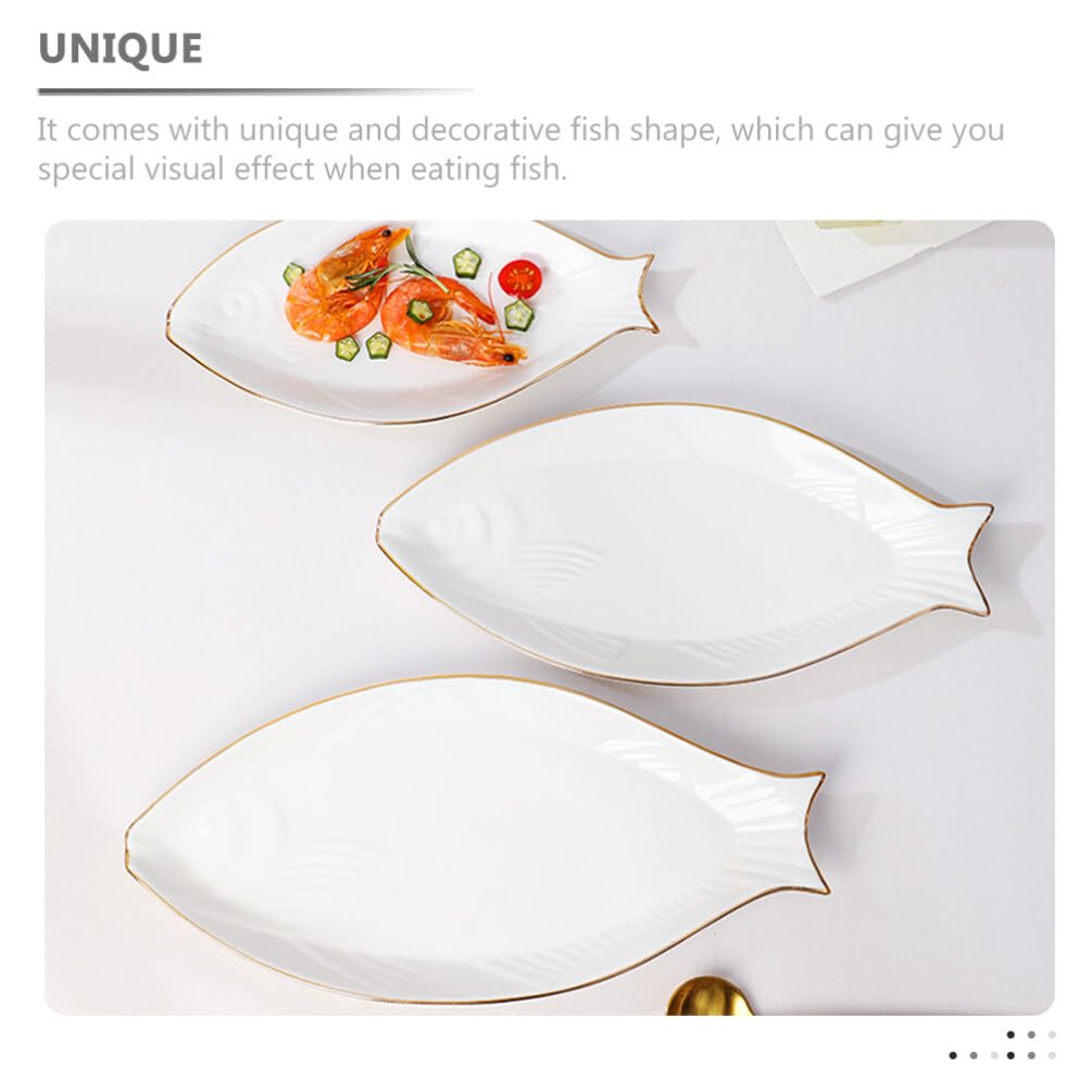BESTonZON Piatto da Portata a Forma di Pesce in Ceramica Bianca