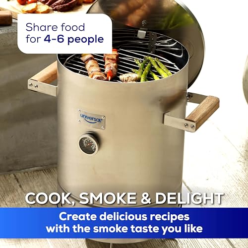 Universal-6-pound-Stainless-Steel-Small-Charcoal-Barrel-Smoker-with-Thermometer-Airlock-system-165x-2118-x-1181-2-in-1-Vertical-Smoker-Grill-and-Smoker-6-serving-Slow-Cooking-Smoker Universal 6 pound Stainless Steel Small Charcoal Barrel Smoker with Thermometer Airlock system 165x 2118 x 1181 2 in 1 Vertical Smoker Grill and Smoker 6 serving Slow Cooking Smoker
