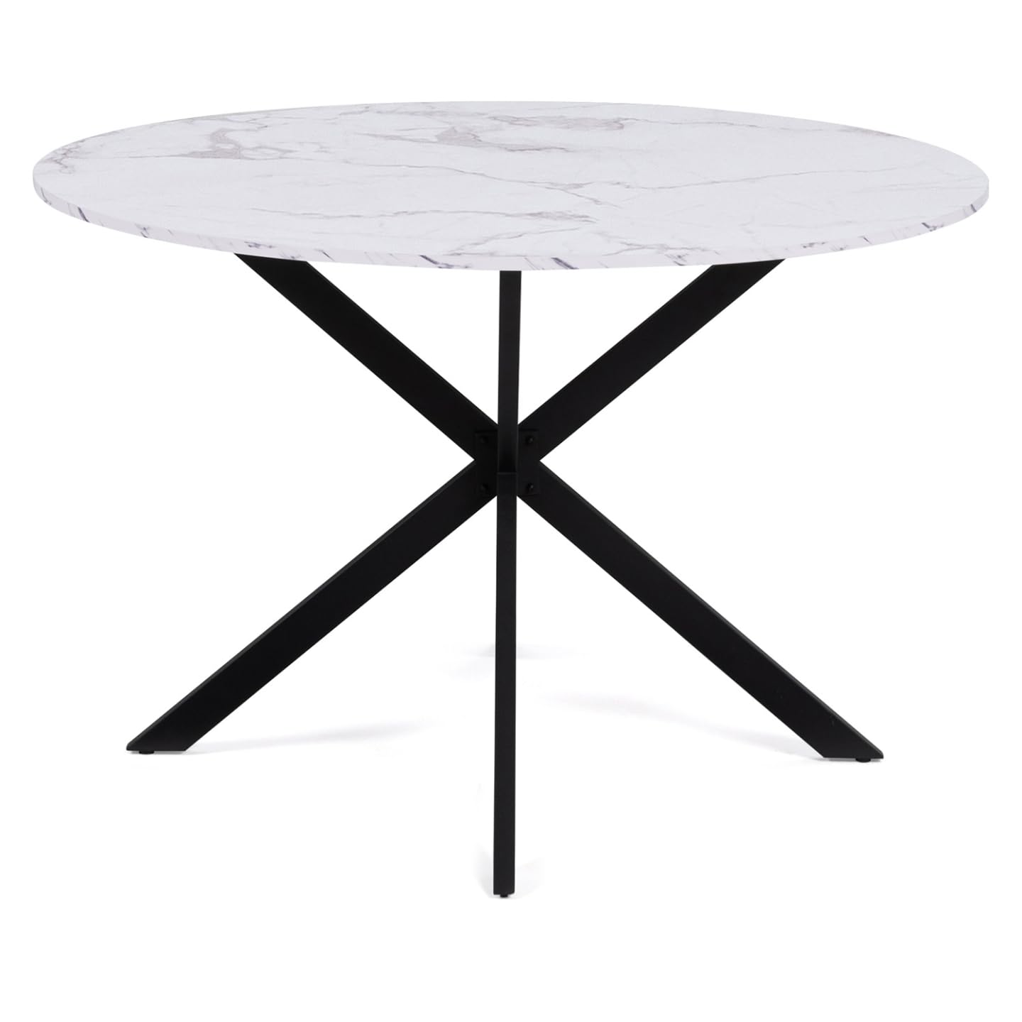 IDMarket - Tavolo da pranzo rotondo per 4-6 persone ALASKA con effetto marmo bianco e gamba a ragno in metallo 110 cm