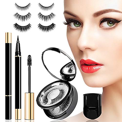Preisvergleich Produktbild 3D magnetische Wimpern natürlich magnet Wimpern,künstliche falsche Wimpern,magnetic Eyelashes mit Eyeliner, Wimperntusche und Wimpernzange Wasserdicht (3 Paare)