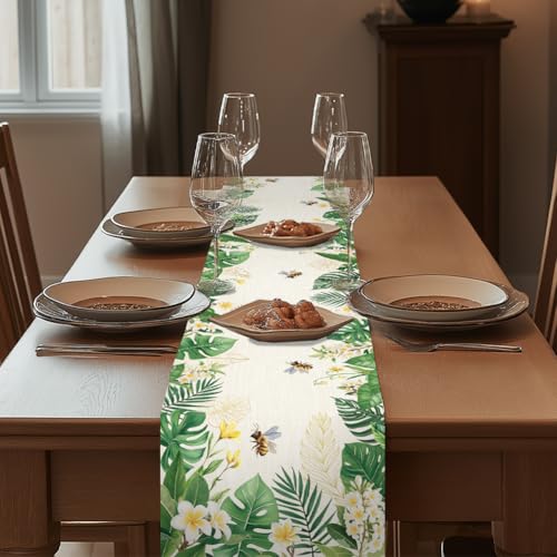 Chemin de table lin Monstera lavable pour protéger et embellir votre table