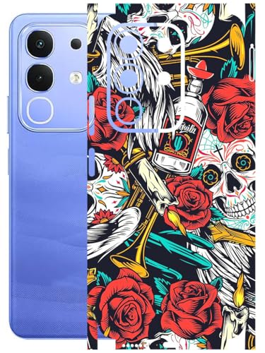 Image of AtOdds Mobile Skin Sticker Wrap | Compatible for VIVO IQOO Z10X (5G) | Scratchproof Matte Finish | Full Coverage for All Sides & Camera Protection (SkullsRose)
