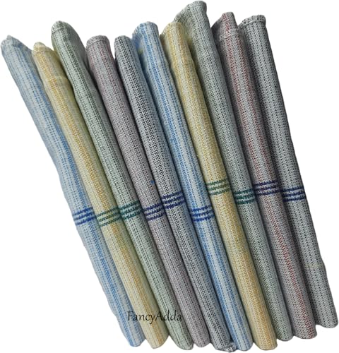 Image of Men's Cotton Handkerchiefs (Pack of 10, Striped, Multi-Colored)