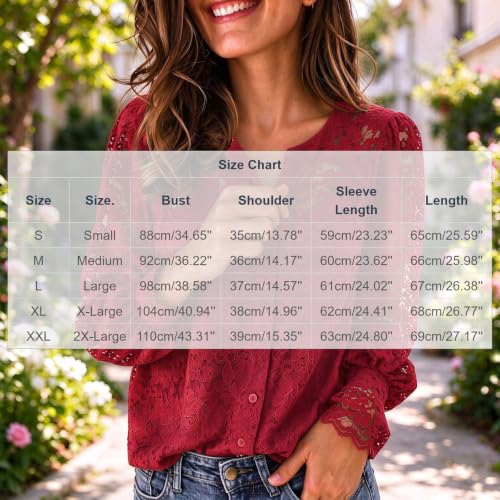 Women Floral Lace Dressy Shirt Button Down Fall Trendy Long Sleeve Top - image 4