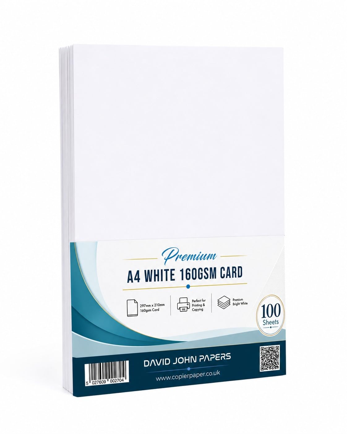 DJP A4 White Card 160gsm 100 Sheets | Premium Smooth Cardstock for Inkjet & Laser Printing | Thick White Craft Card for Card Making, Invitations, Certificates & School Crafts — image 1