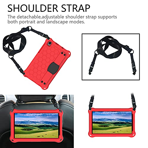 UUcovers Kids Case for Samsung Galaxy Tab A7 Lite 8.7 Inch 2021 Model (SM-T220/T225/T227) with Kickstand Handle Strap & Shoulder Strap Lightweight EVA Foam Shockproof Cover Rugged Stand Shell, Red