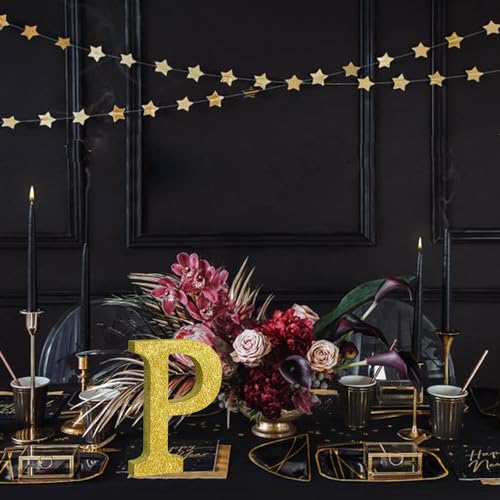Image of TONIFUL 8 Inch Gold Glitter Letter P Table Centerpiece A-Z Gold Birthday Party Decorations,Gold Alphabet P for Birthday,Chrismas,Graduation,Bridal Shower,Wedding,Anniversary Party Supplies