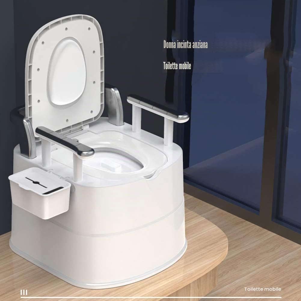 WC portatile per camera da letto, ospedale, campeggio - WC mobile per anziani e donne incinte con braccioli e porta carta igienica - Comodità e comfort