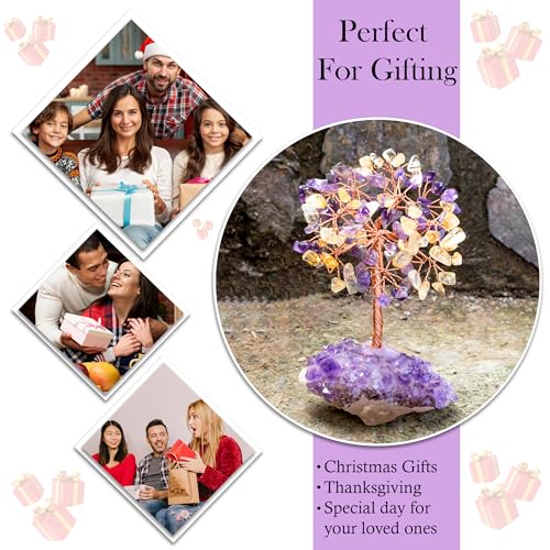 Image of inchAmethyst & Citrine Crystal Tree with Cluster Base Tree of Life Decor for Shelf, Bedroom, Birthday Gifts for Women, Sister Gift, Birthday Gifts for Mom, Cute Home Office Decor Housewarming present inch