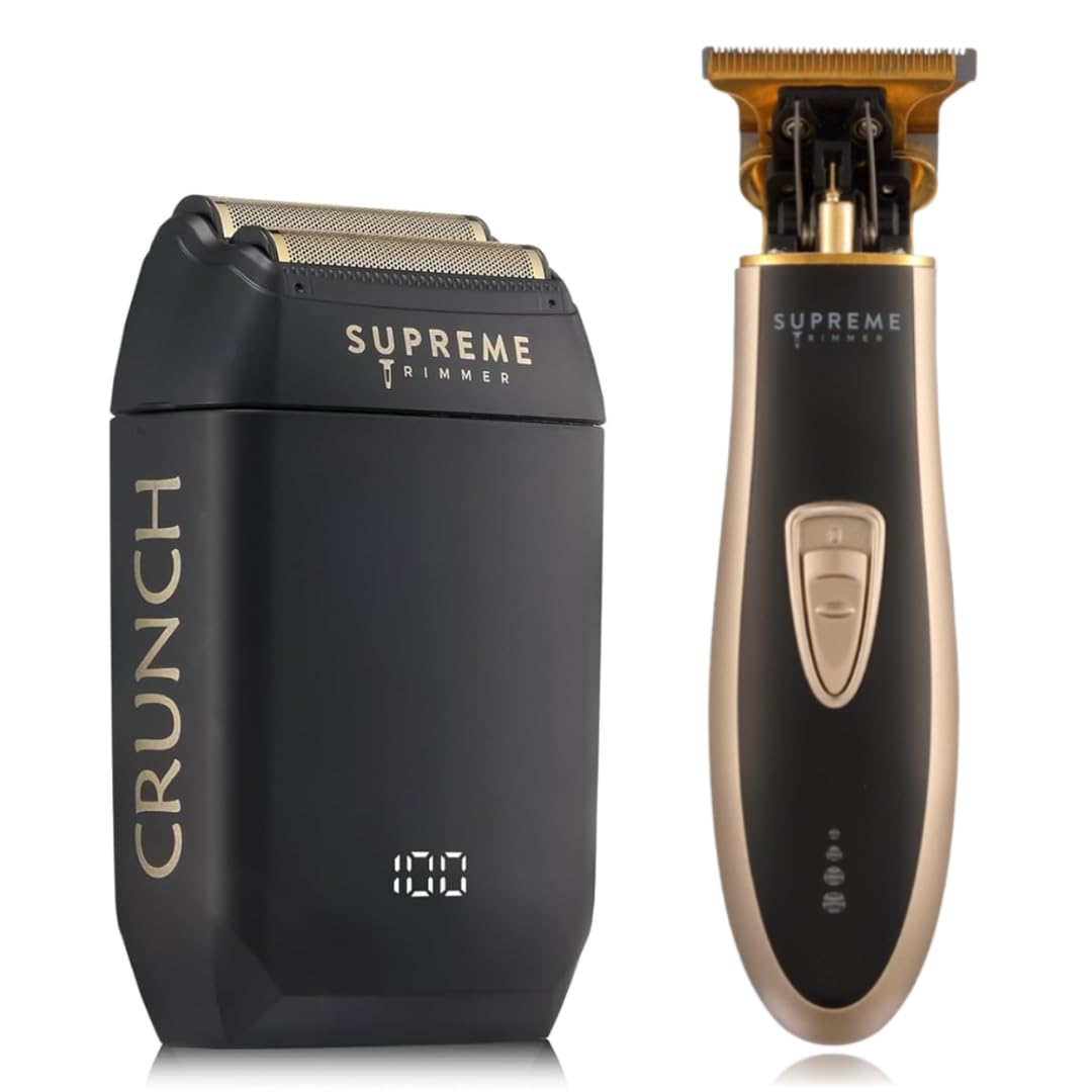 Supreme Trimmer 2-in-1 T-Shaper Trimmer & Crunch Foil Shaver | STF602 Electric Razor & ST5210 Beard Trimmer Barber Haircut Kit | Gold