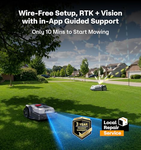 Image of T1200Pro Robot Lawn Mower with L-Shape Wall Mount Rod, No Wire Automatic Robot Mower, Ride-on Edge Mowing, Multiple Zones Management, AI Obstacle Avoidance, for Lawn Up to 0.37 Acre