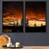 2 Piece Framed Canvas Wall Art Sunset in The Trees Canvas Prints Home Artwork Decoration for Living Room,Bedroom - 16