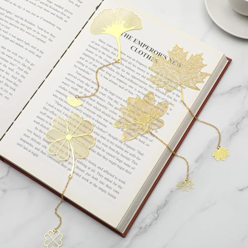 Image of 4 Pcs Metal Bookmarks with Chain, Golden Floral Cutout, Vintage Page Markers for Books, Journals, Notebooks, Ideal Gift for Book Lovers, Students, Office Staff