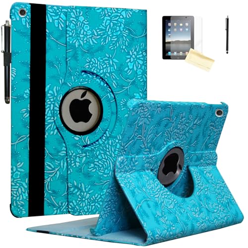 Étui iPad 7ème génération de haute qualité avec élégant motif floral gravé