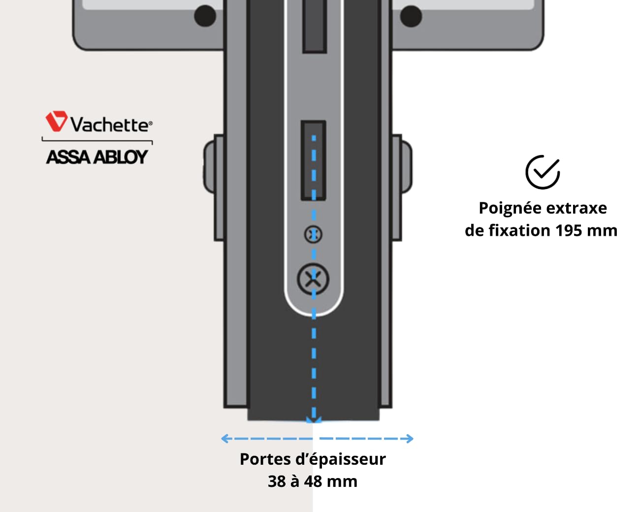 Vachette LINOX 493 Set de Poignée de Porte sur Grande Plaque, Béquille Coudée 90° - Version Clé I pour Porte d’Entrée, Cave, Bureau, Garage, Entraxe 195 mm, Pose Facile, Acier Inoxidable