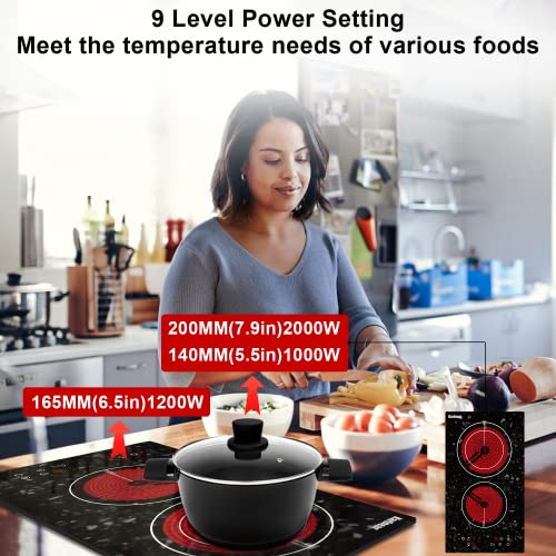 Karinear Electric Cooktop 2 Burners, 12'' Drop-In Electric Stovetop With Marble Patterned Surface, Ceramic Cooktop With Child Lock, Timer, Hot Surface Indicator,3200W,220-240V Hard Wired,No Plug(Lh07) #TOP1