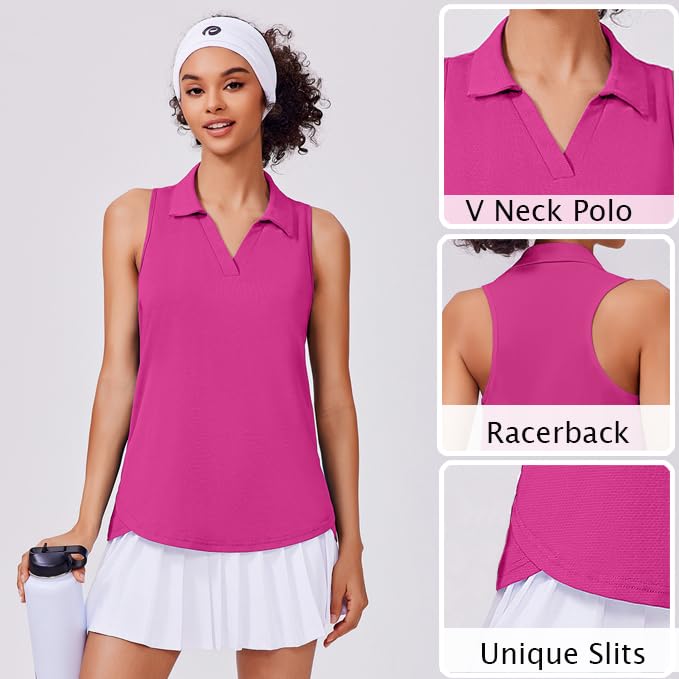 Image of PINSPARK Womens Golf Shirt UPF 50+ Sleeveless Collared Shirts Quick Dry Tennis Polo V-Neck Racerback Athletic Workout Tank