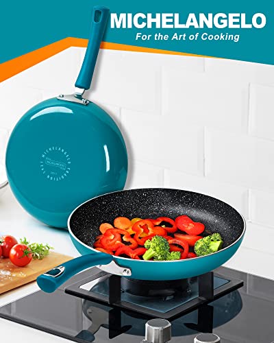 Michelangelo 12 Inch Frying Pan Nonstick, Nonstick Frying Pan With Lid 12 Inch, Large Frying Pan With Soft Grip Handle, 12 Inch Nonstick Skillet Pan With Stone Coating, Blue #TOP6