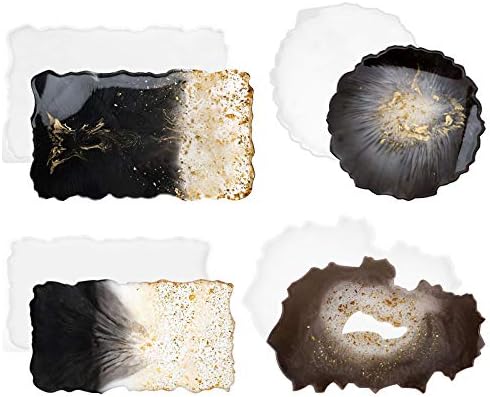 Tray Resin Molds for Casting, Gartful 4PCS Large Silicone Epoxy Molds, Geode Agate Platter Mold for Making Faux Agate Tray, Serving Board, Coaster, Fruit Mat, Jewelry Holder, Art Crafts, Home Decor