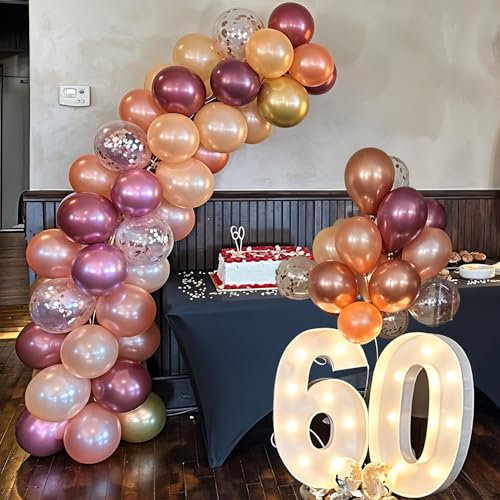 Balloons Burgundy Rose Gold, 60 Packs 12 Inches Wine Red Champagne Latex Balloon Rose Gold Confetti Balloons for Women Girls Birthday Wedding Bridal Shower Party Anniversary Decoration - Image 5