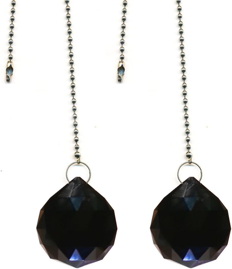 Magnificent crystal 30mm Black Crystal Ball Prism 2 Pieces Dazzling Crystal Ceiling FAN Pull Chain