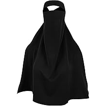 Muslim Women Full Face Niqab Veil Saudi Style Single Layer Niqab Face Veil for Hijab, 27" Long, Tie Back, One Piece