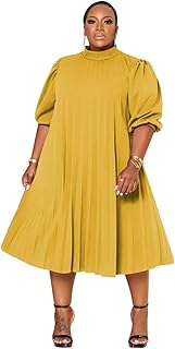 Women's Plus Size Casual Pleated Dress Summer Short Sleeve Flowy Swing Dress Loose Beach Dresses - Buy now