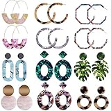 Outee 12 Pairs Acrylic Earrings Hoop Earrings Resin Drop Dangle Earrings Polygonal Bohemian Fashion Jewelry Earrings for Women Dress Accessory