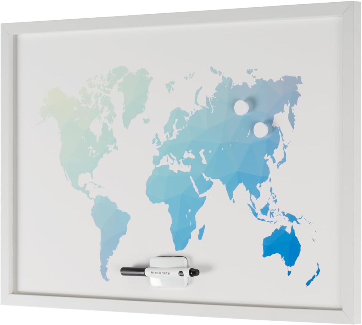 Bi-Office Whiteboard Polygon World Map 90x60 cm Magnetic Dry Wipe White MDF Frame