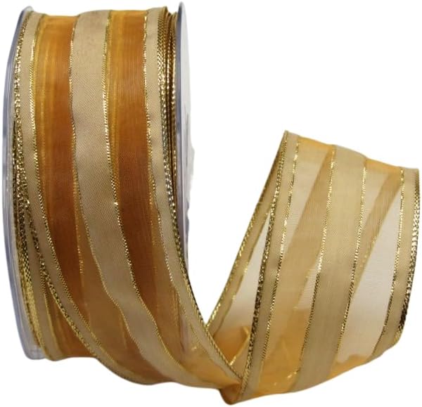 Miniatura 2 de Tafetán transparente con alambre con rayas metálicas de sombra - BorgoñaMarrón 1-12" 20yd