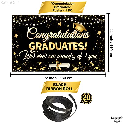Image of Graduation Decorations 2026 | XtraLarge Congrats Grad Banner - 72x44 Inch, Graduation Banner | Congratulations Backdrop | Black and Gold We are So Proud of You Backdrop Class of 2026, KatchOn