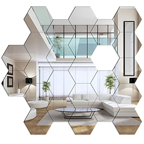 24 Acrilico Esagonale Specchi Adesivi, Specchio Rimovibile Acrilico, Specchio DIY Specchi da Parete, Autoadesivo Decorativi da Parete per La Casa Soggiorno