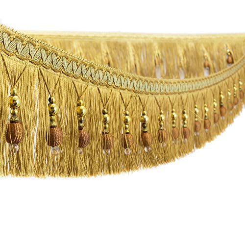 Trycooling 12.5 Yard European Style Beaded Trim Hanging Ball Tassel Fringe Trim for Curtain Home Decoration (Golden)