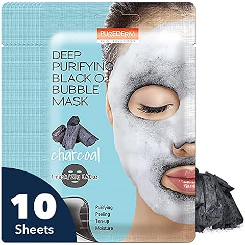 Purederm Deep Purifying Black O2 Bubble Mask Charcoal Facial Sheets with Detoxifying and Moisturizing Action Cover