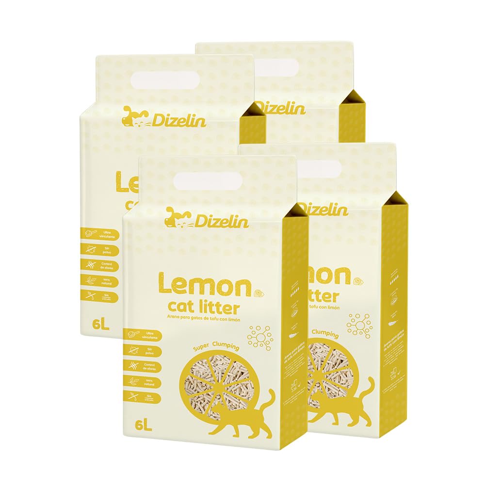 Arena para Gatos deTofu ecológico Vegetal Arena Natural Aglomerante (Lemon-24L)