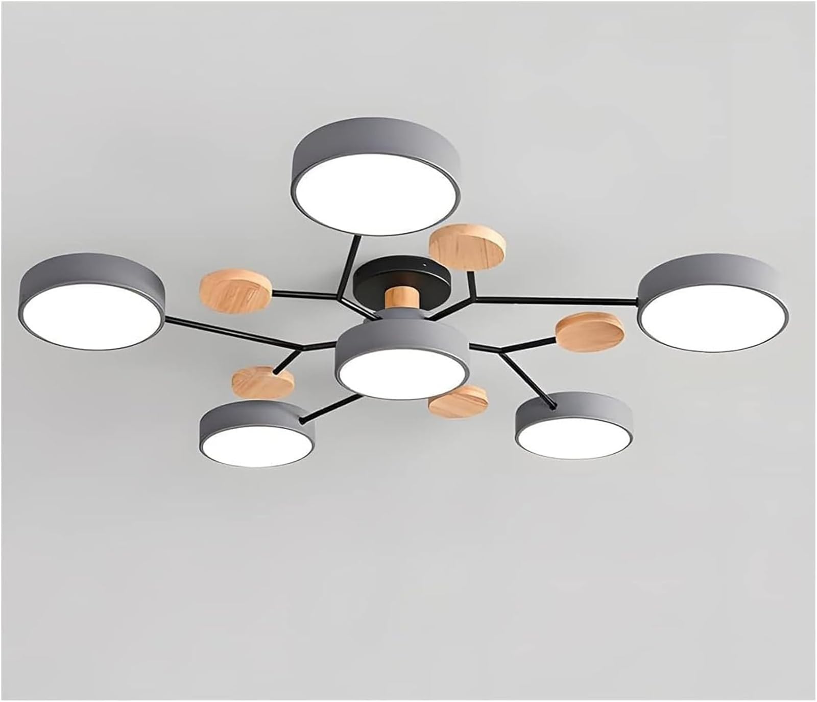 ZBELLO Ceiling Light, Modern Semi Flush Mount Ceiling Light,Nordic Wood Ceiling Light with Acrylic LED Shade,Acrylic, for Bedroom, Living Room, Kitchen, Dining Room, Office (Gray-White Light,6 Heads)